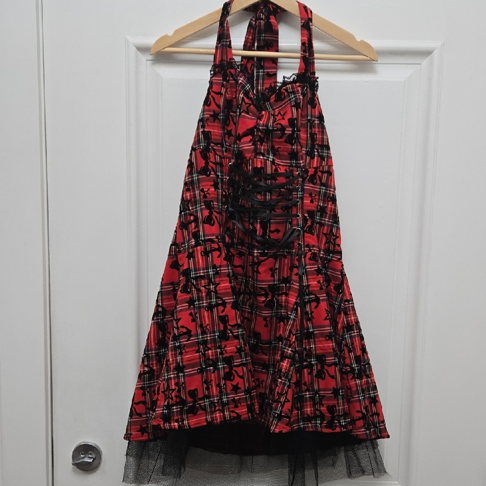 Stylish Red and Black Plaid Mini Dress p2p 18 L 18 From Waist